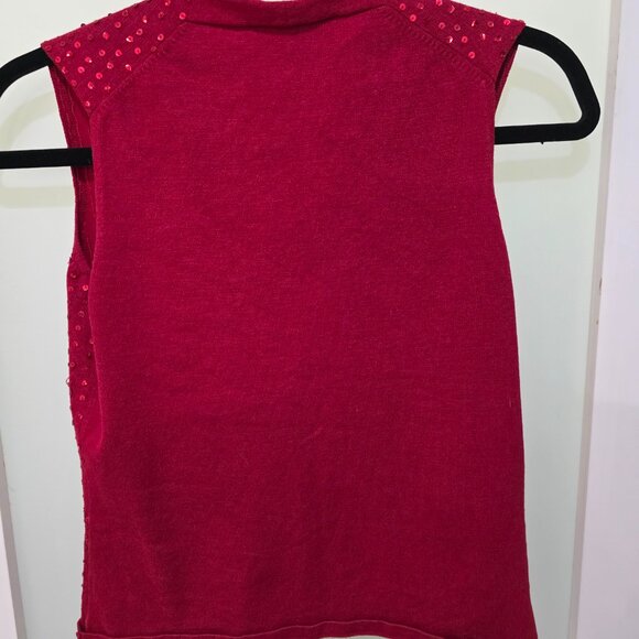 Norton Petites Red Sequin Sweater Tank PS Sparkle Knit Sleeveless Top - Picture 7 of 7